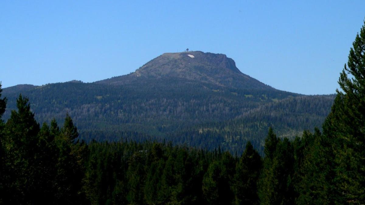 Sawtelle Peak rising above the forests of Island Park