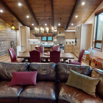 View of the kitchen from the living room area.