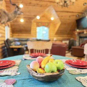 Dining area is located adjacent to the kitchen and living room.