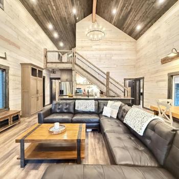 Comfy big leather sectional couch.