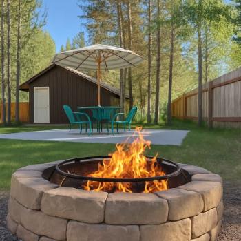 Roast some marshmallows on the fire pit in the private backyard