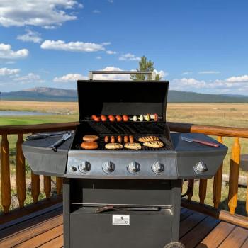 Dinner is waiting to be grilled at the cabin.
