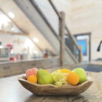 View from the kitchen island to the stairway