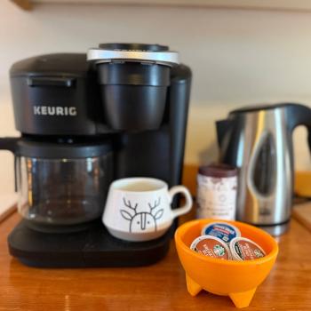 Enjoy a cup of coffee or cocoa in the morning.