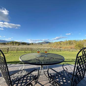 Beautiful deck of the cabin to look out on the beautiful landscape.