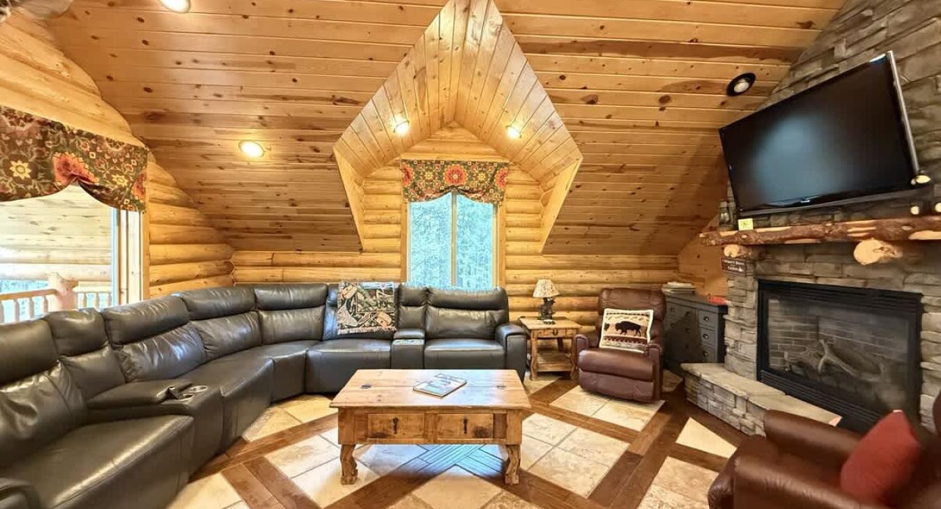 Spacious living room with seating for everyone.