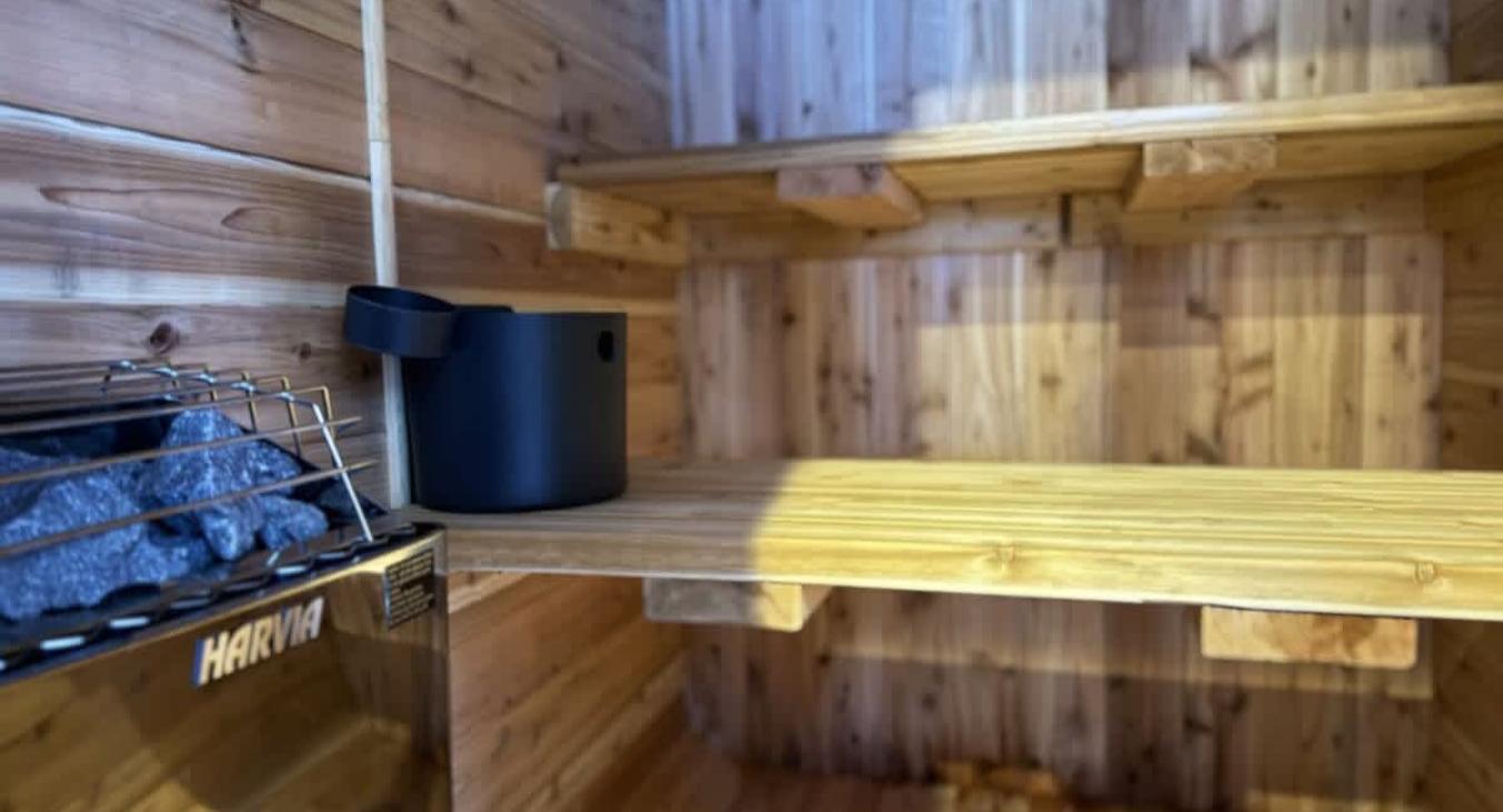 Inside the sauna to relax in.
