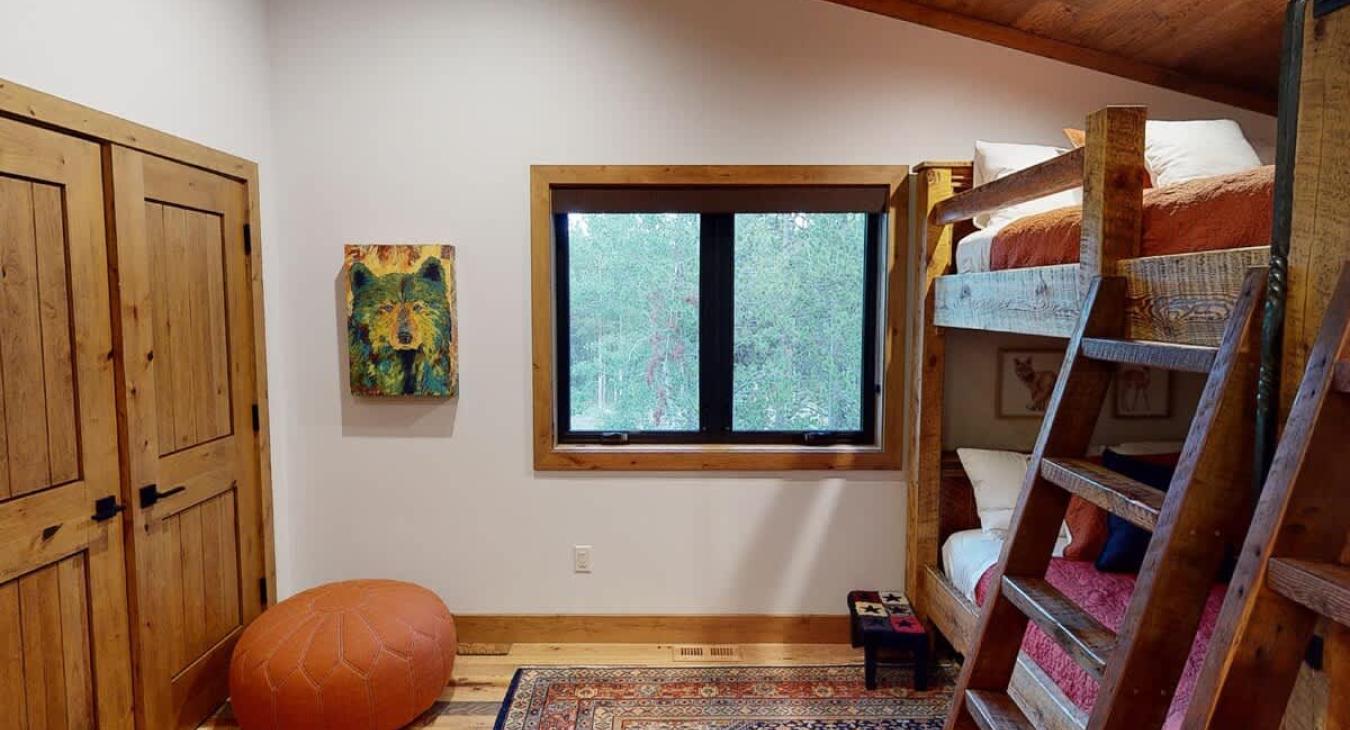 The view of the window in the bunk room.