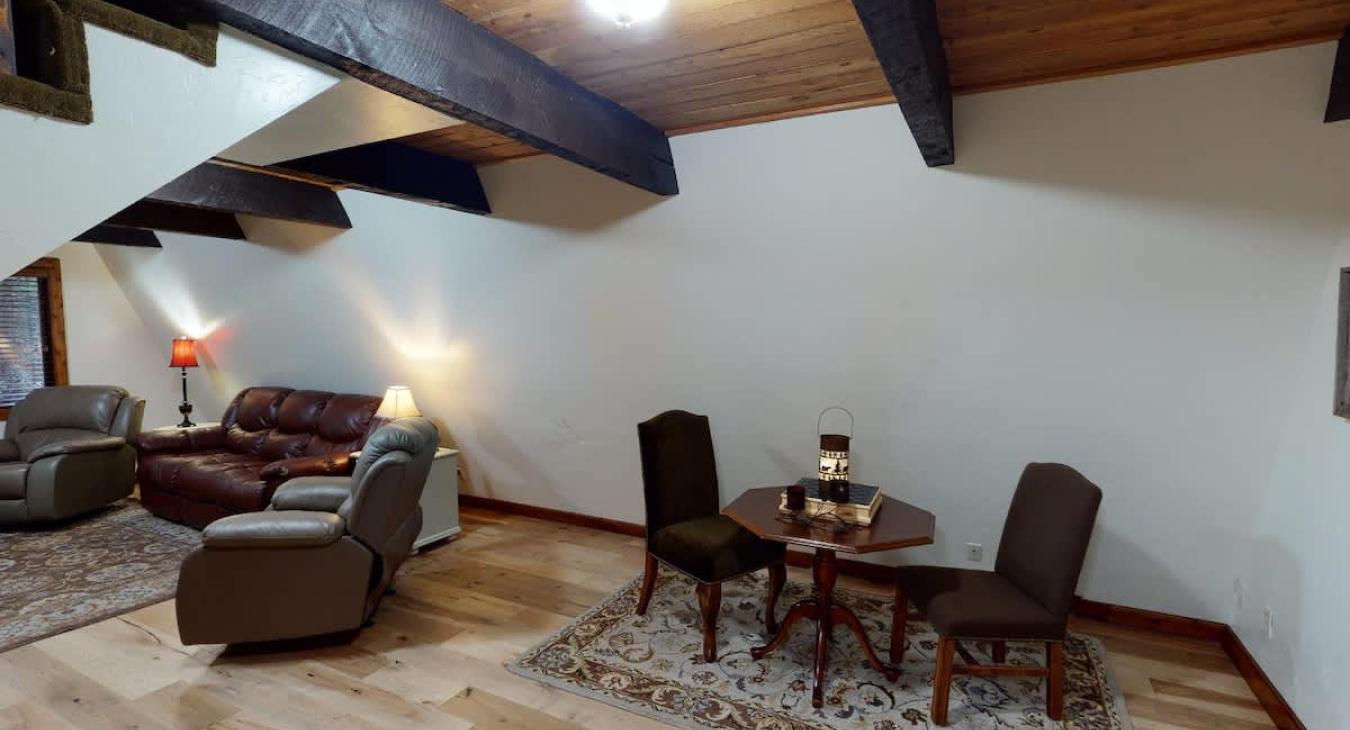 There is a small table to seat.