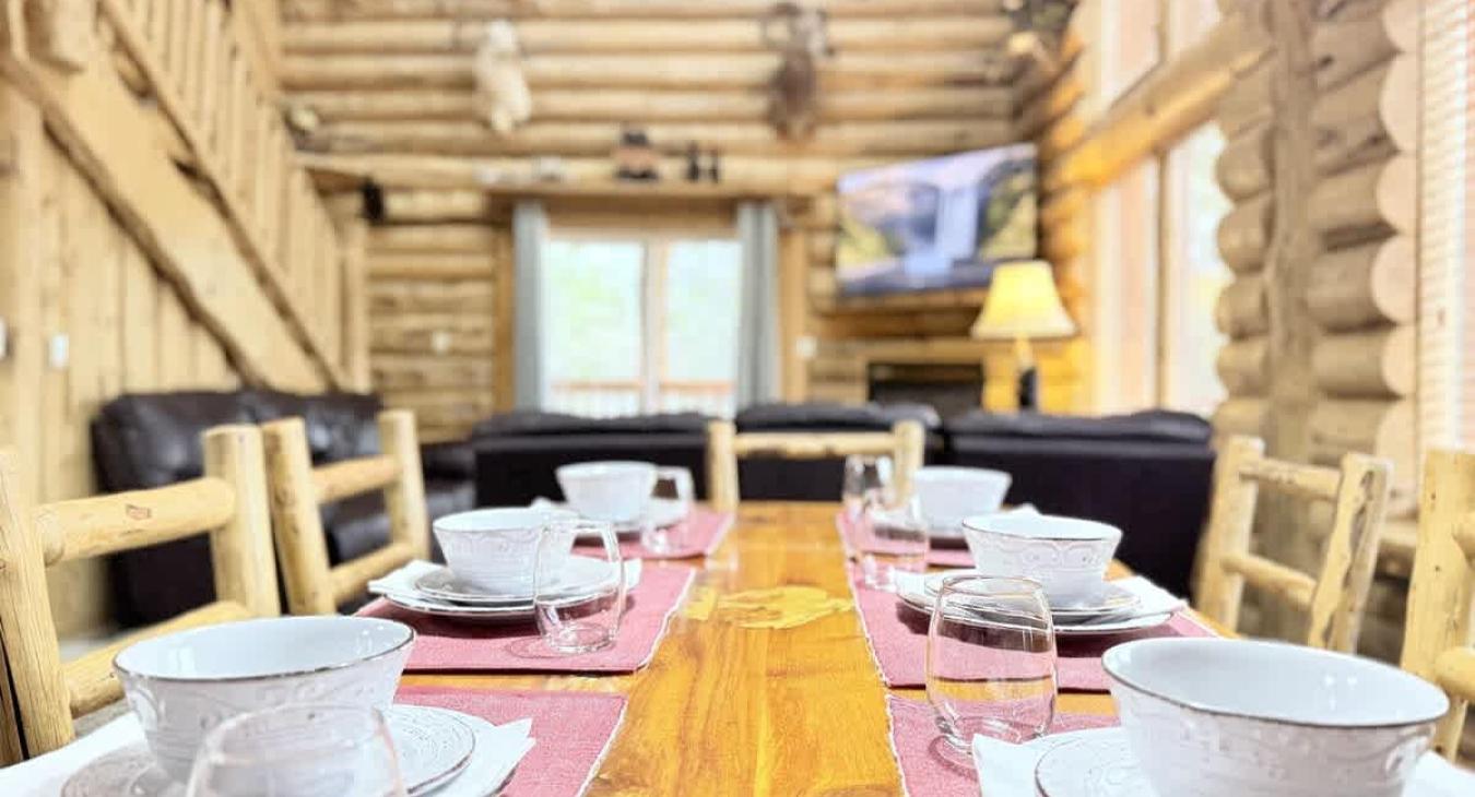 Beautiful large dining table for everyone to sit.