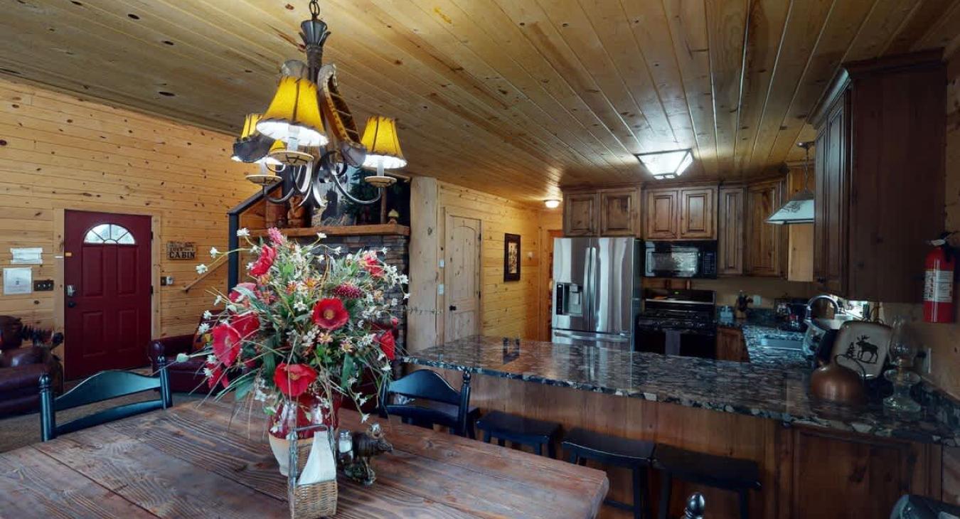 Large open kitchen located adjacent to the dining area.