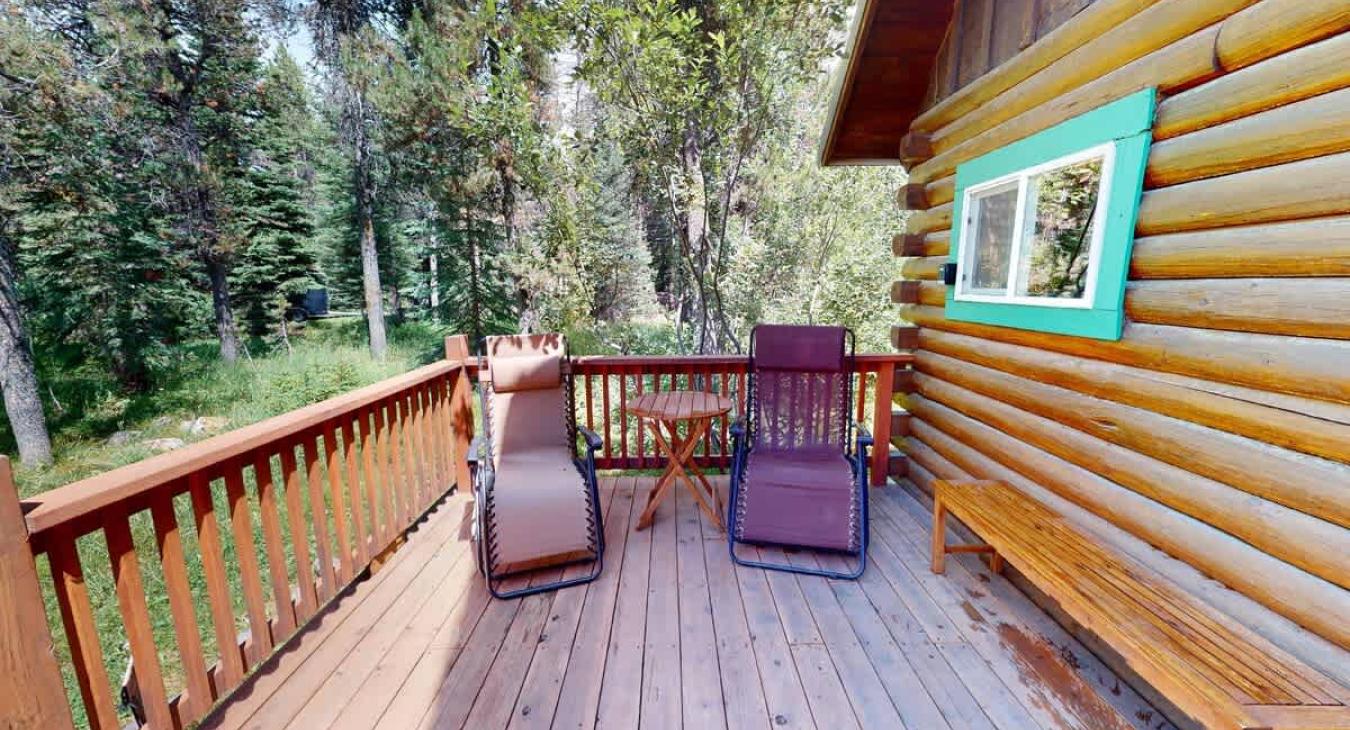 Outdoor deck area with chairs.