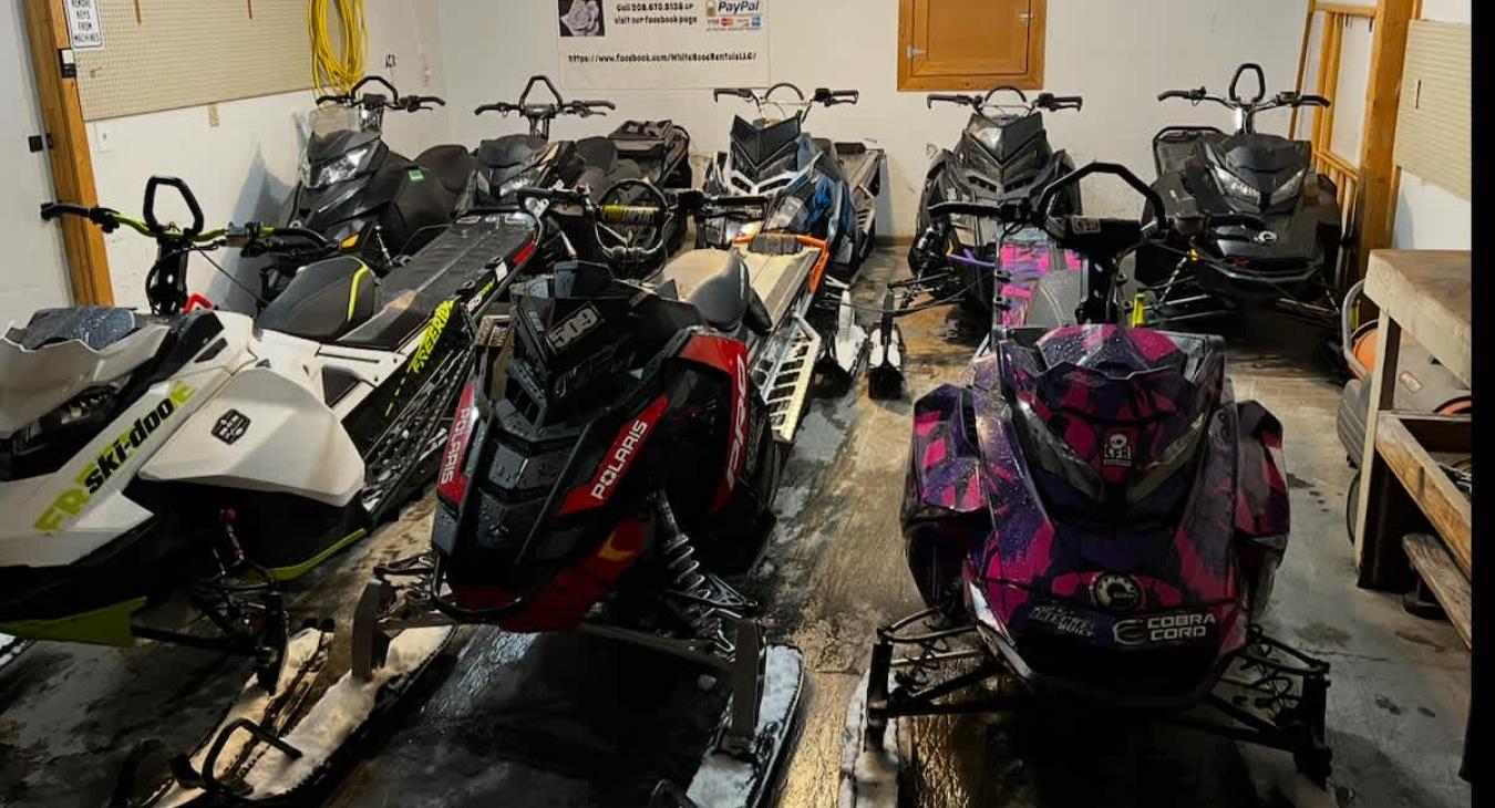 Snowmobiles are available for rent.