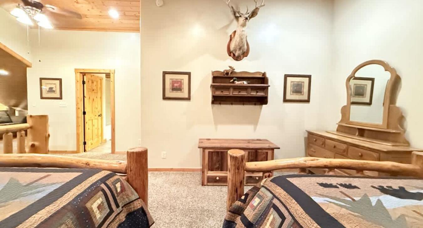 Across from the beds are storage for your belongings during your stay.