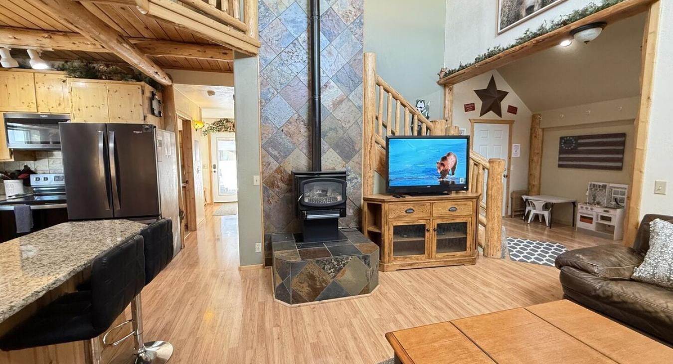 Enjoy the television and fireplace.