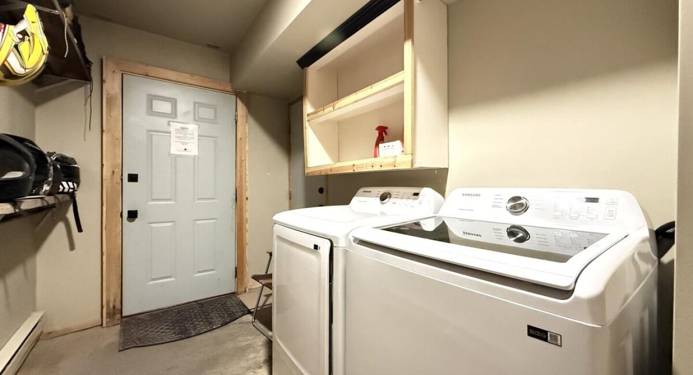 Downstairs there is a washer and dryer for you to use with laundry soap provided.