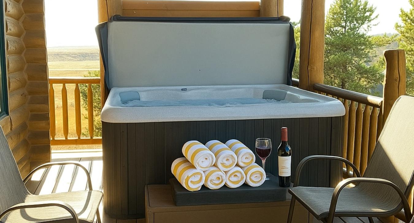 Unwind and relax in the outdoor hot tub after a long day of exploring.