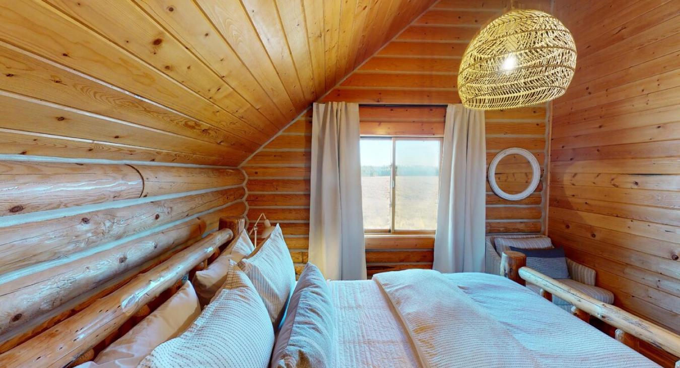 Lots of natural light flows into the room.