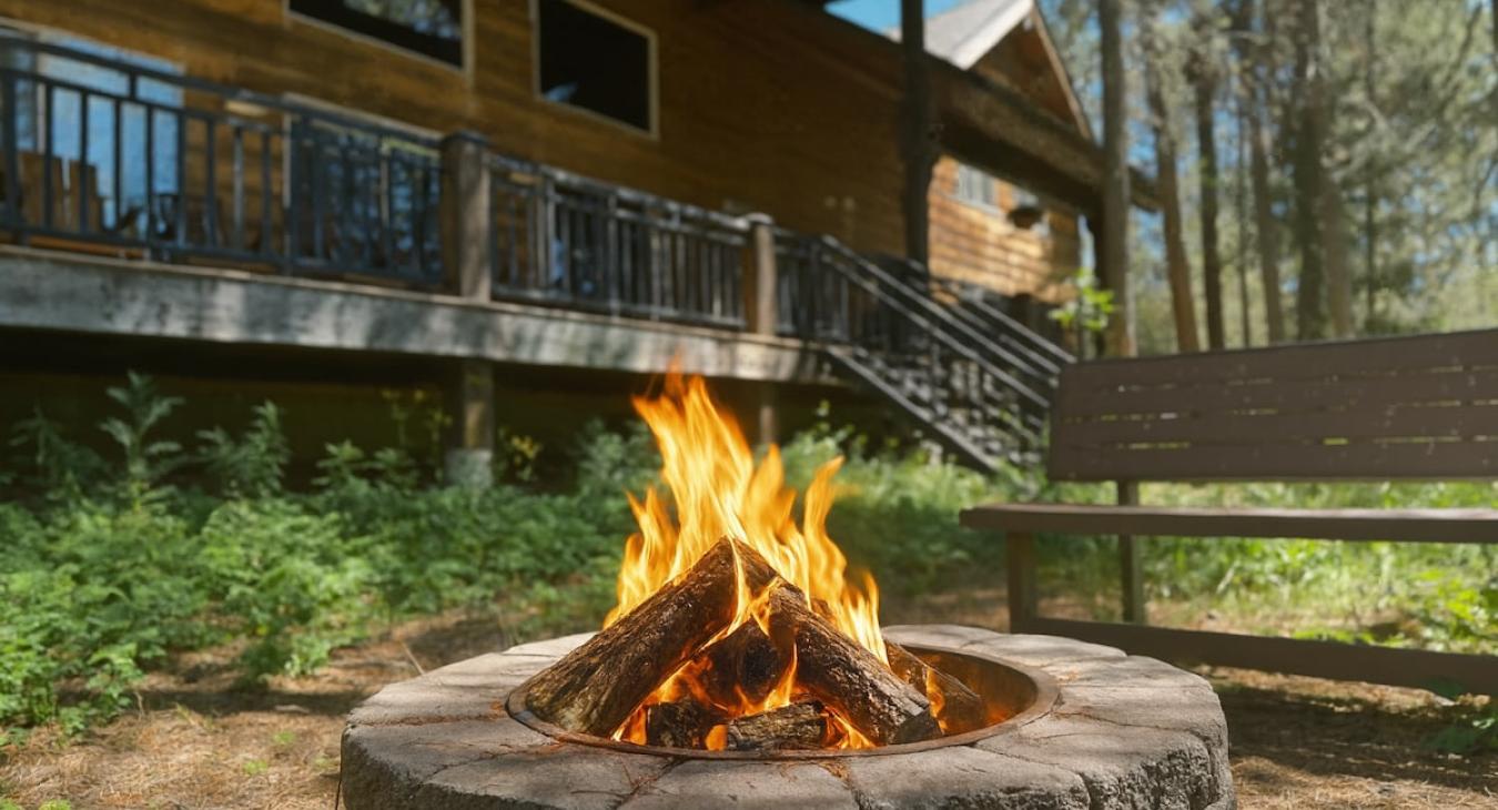 Firepit and seating located outside. Make sure to bring your own firewood.