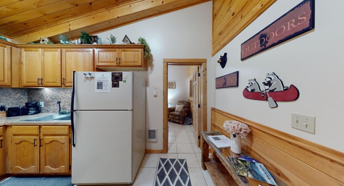 A full fridge is located here as well.