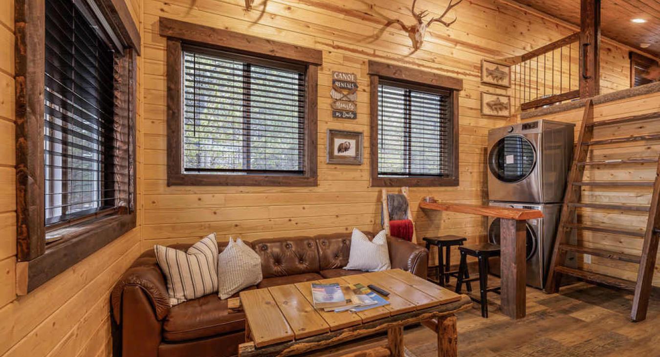 The open great room with rustic cabin decor.