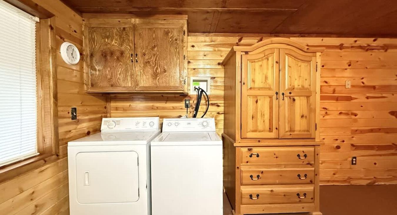 Laundry units in the basement living room area