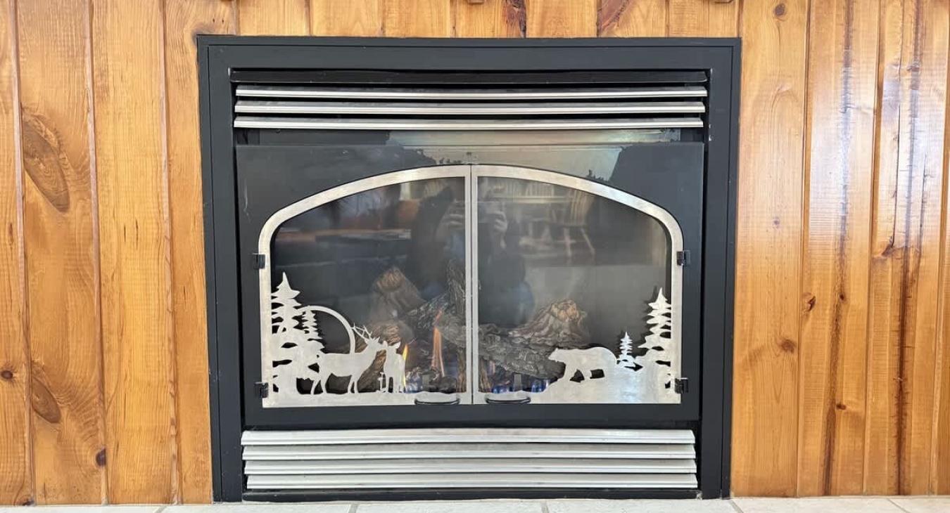 Main level living area with a fireplace for those cold days.