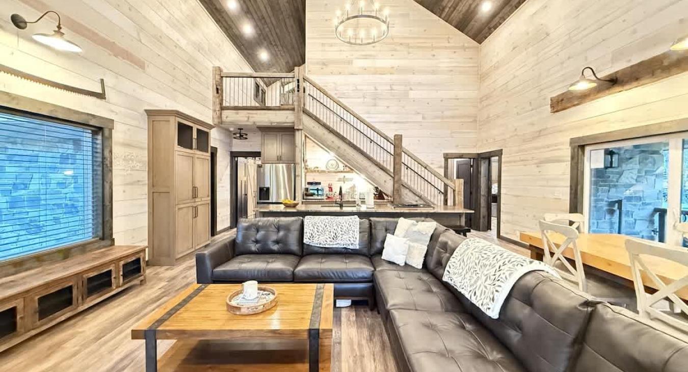 Comfy big leather sectional couch.