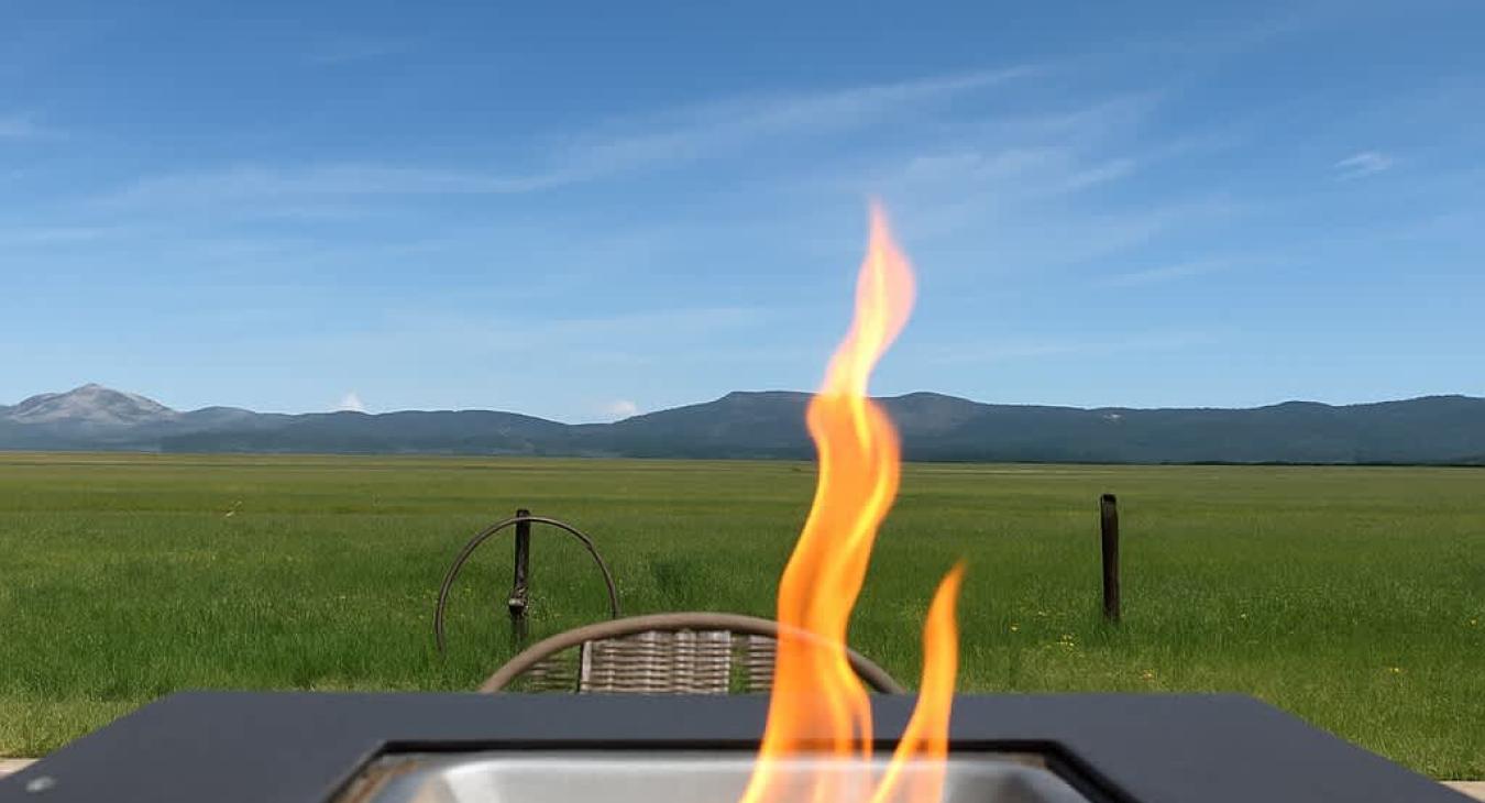 Seating is provided around the firepit to spend some quality time with each other.