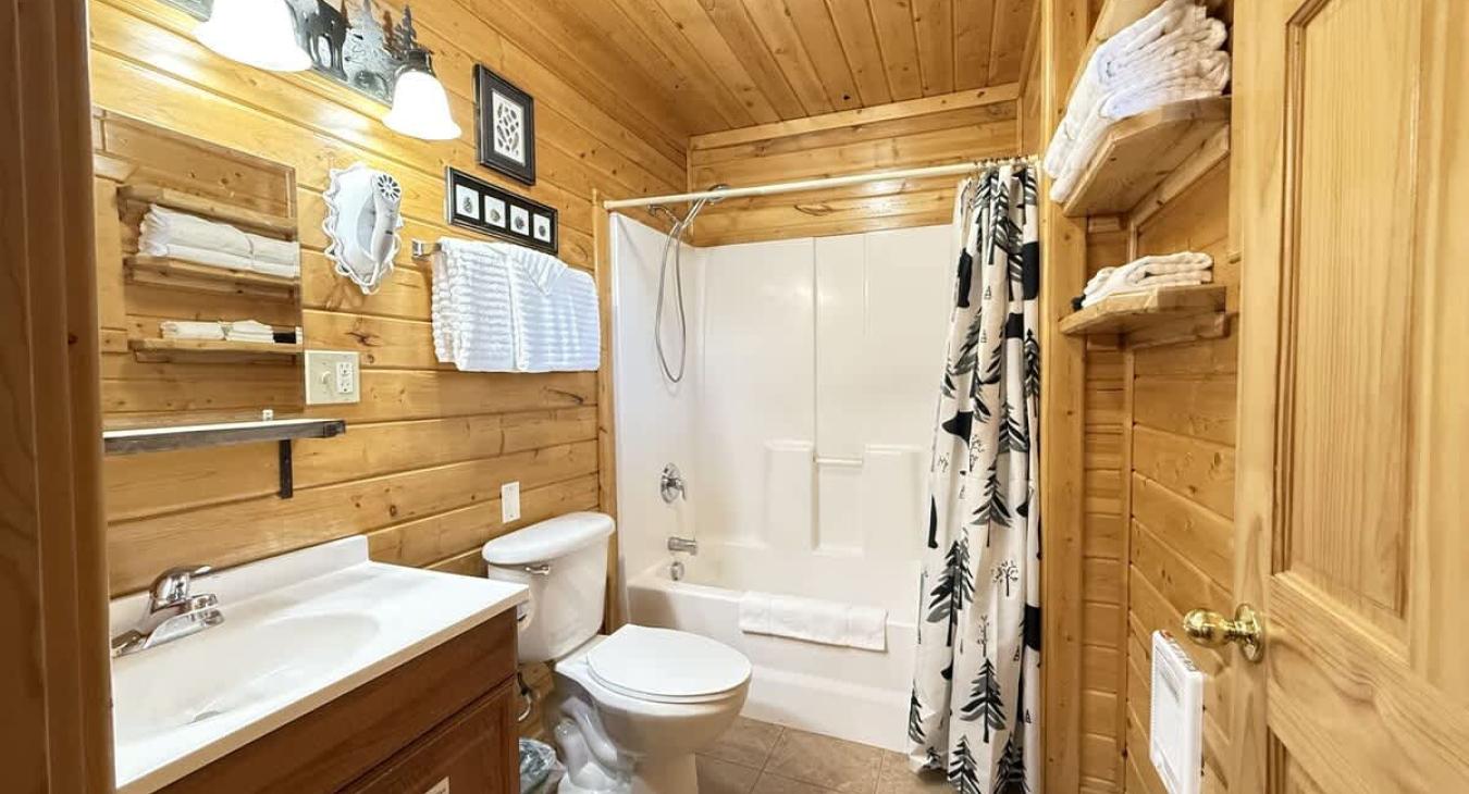 Store your belongings on the shelves and under the sink during your stay.