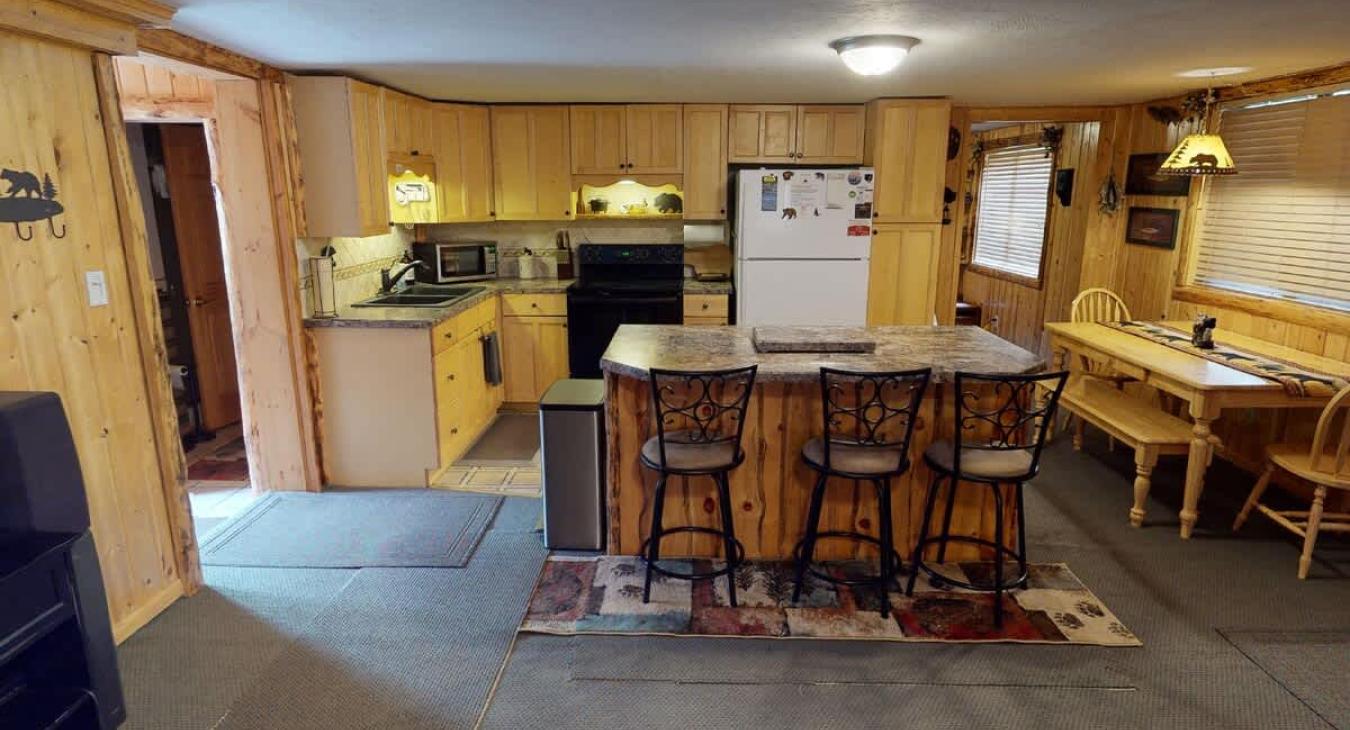 Seating is available at the kitchen island with 3 seats.