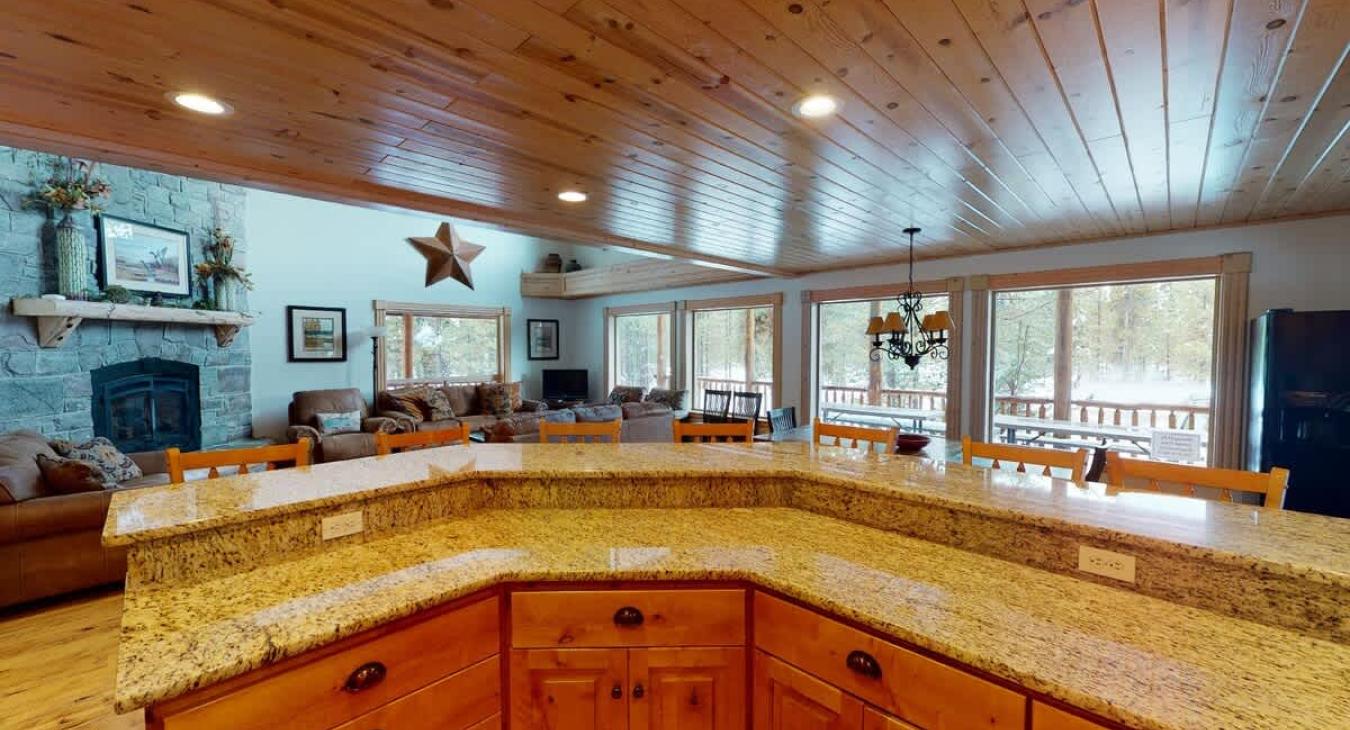 Easy view of the living area from the kitchen.