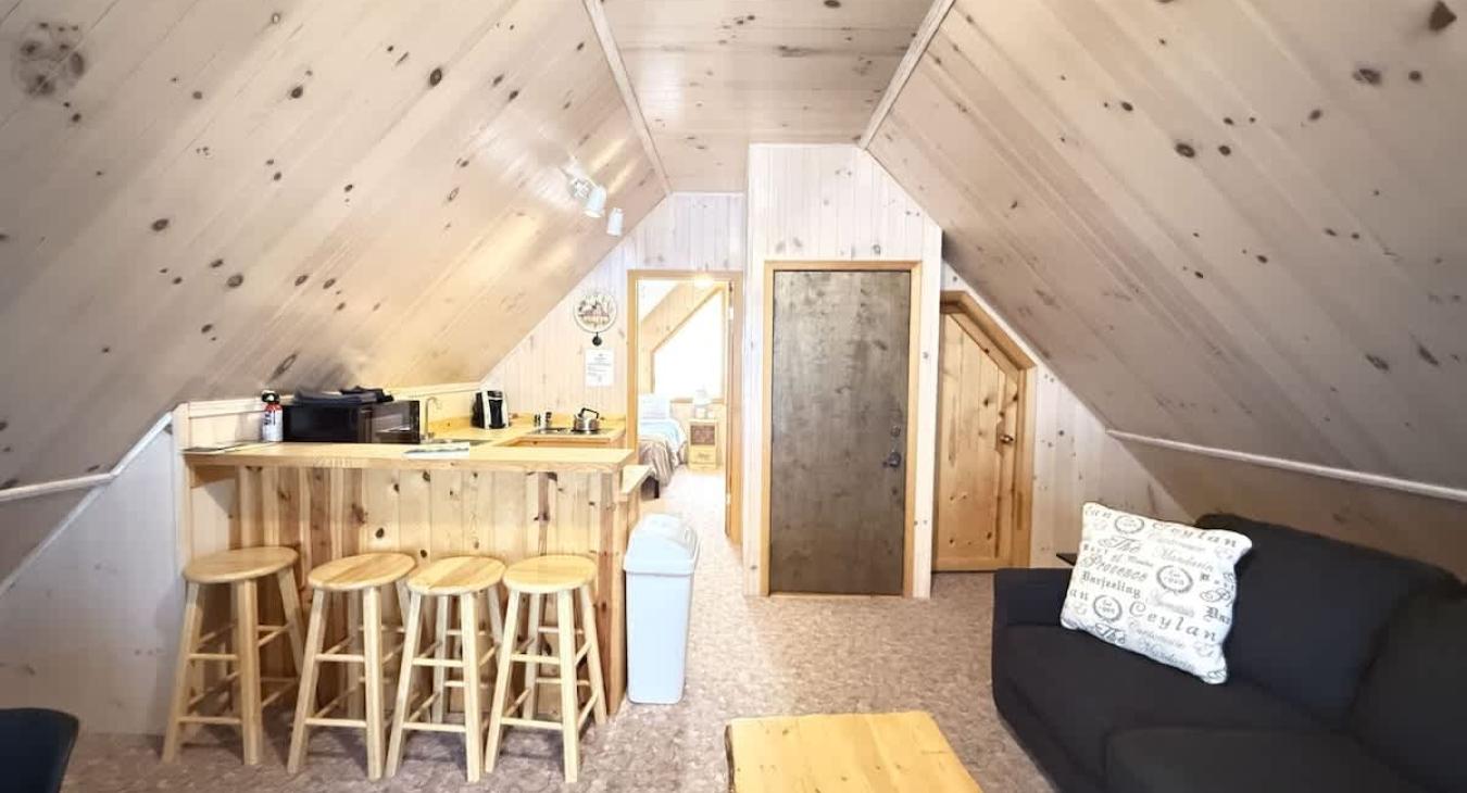 Kitchen and living area.