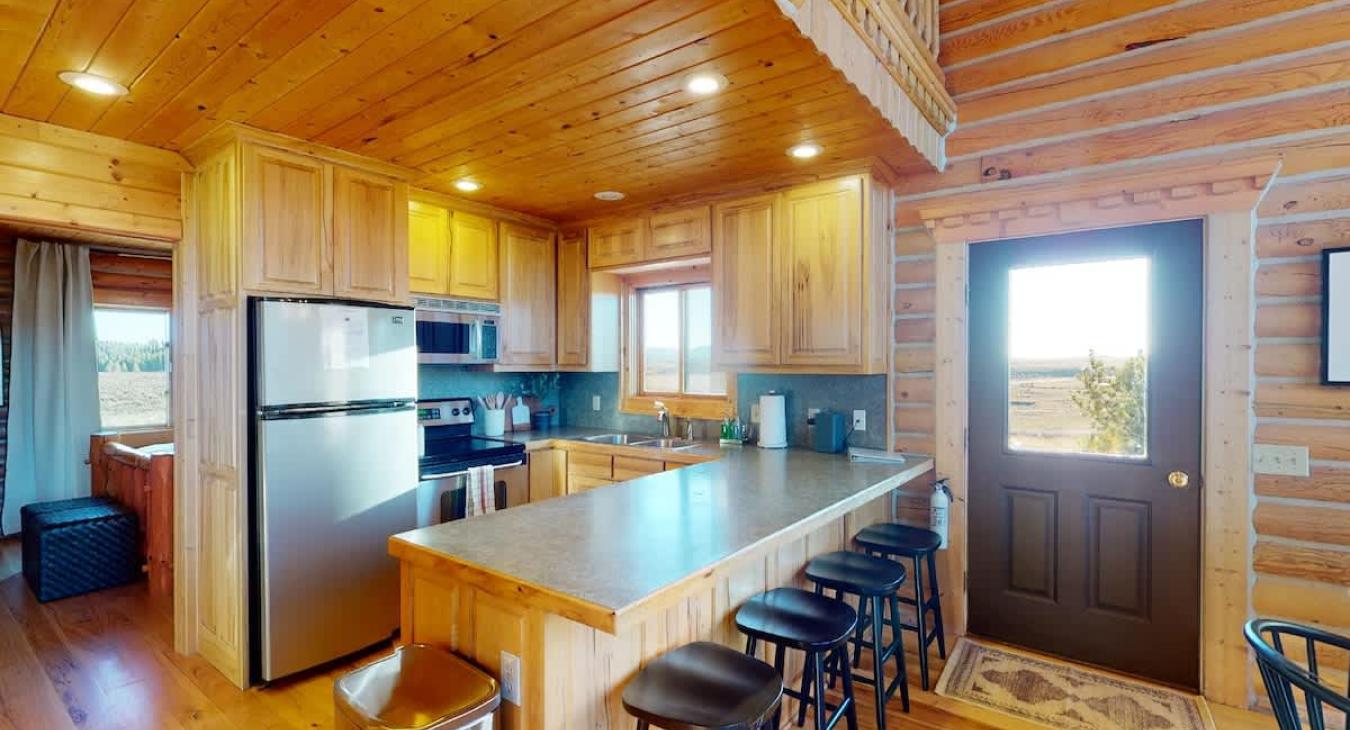 Additional seating is also available at the island.