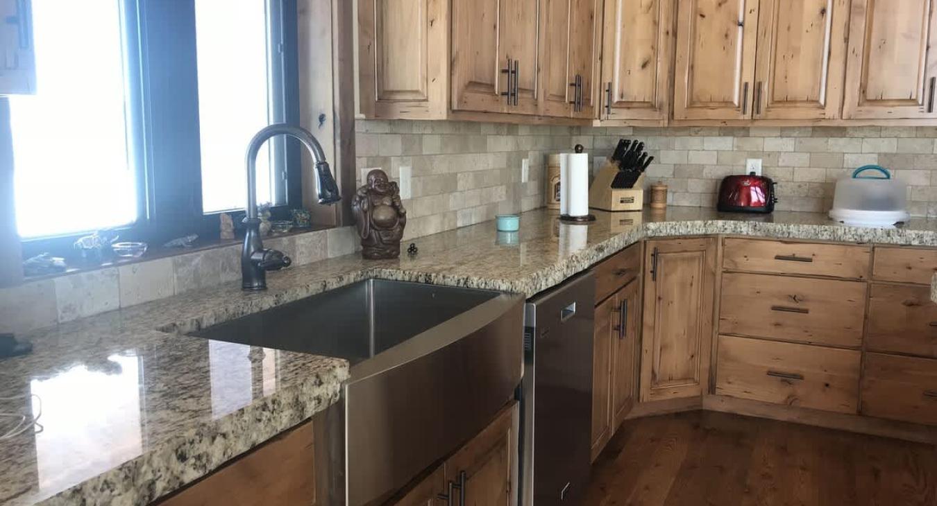 Lots of natural light flows into the kitchen.