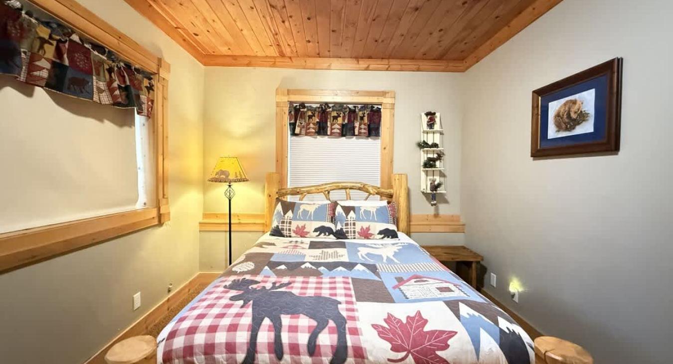 Bedroom #4 located in the basement with a Queen bed.