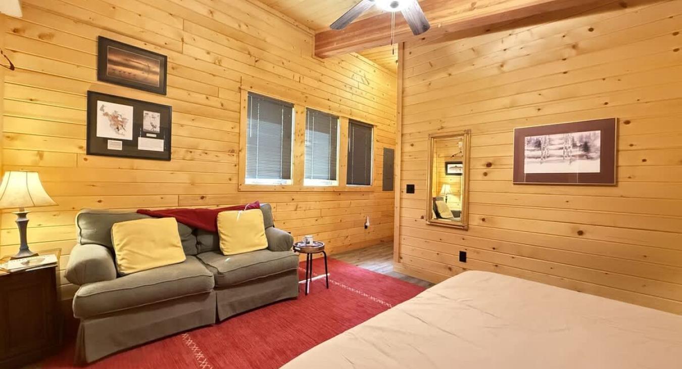 Lots of natural light flows in through the room with all the windows.