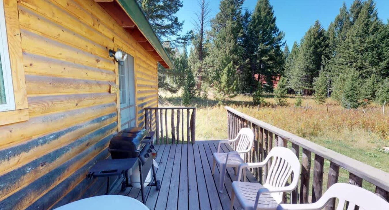 Seating outside to enjoy the beautiful landscape of the cabin.