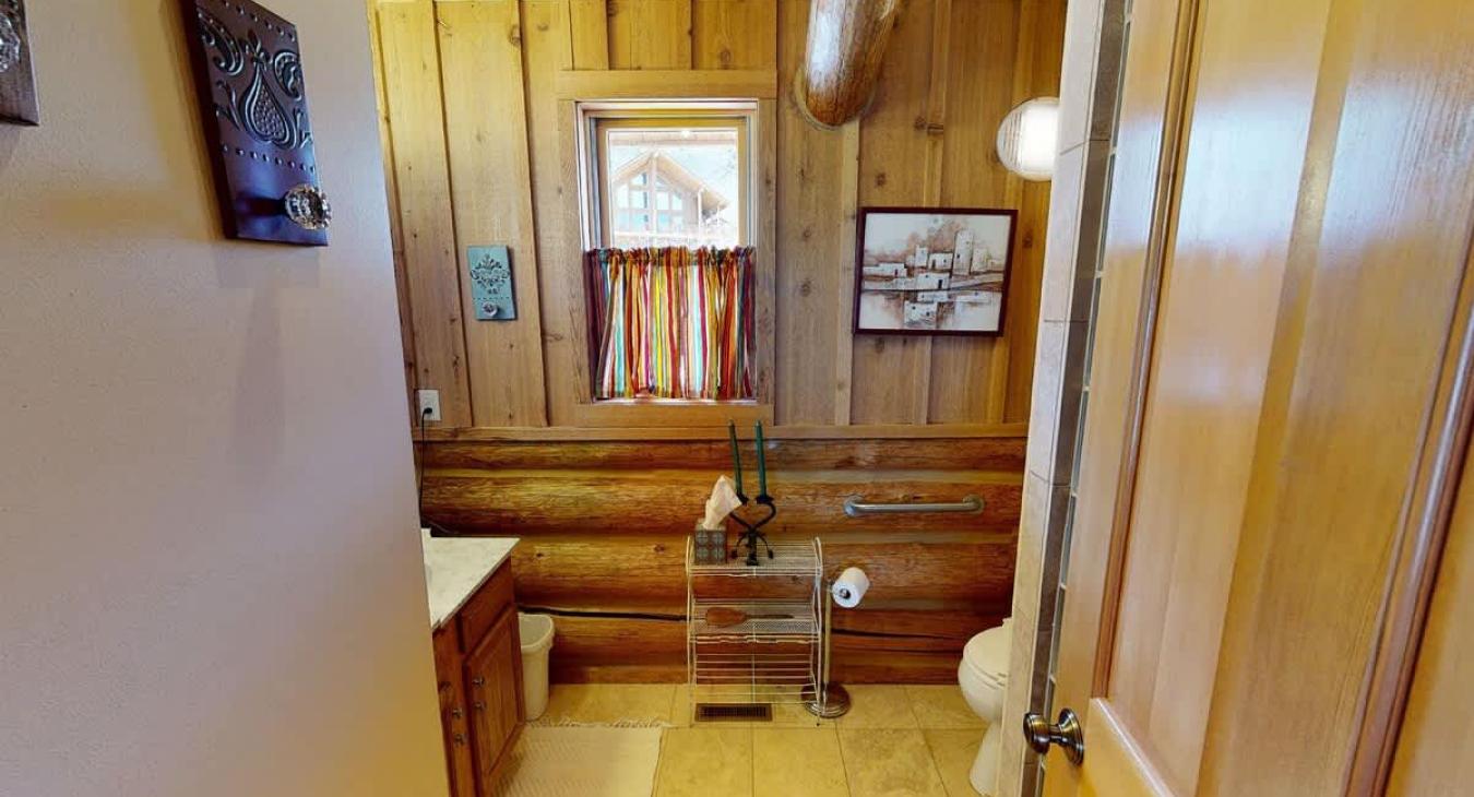 Lots of natural light flows into the bathroom.