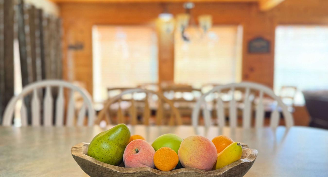 View from the kitchen out to the dining room.