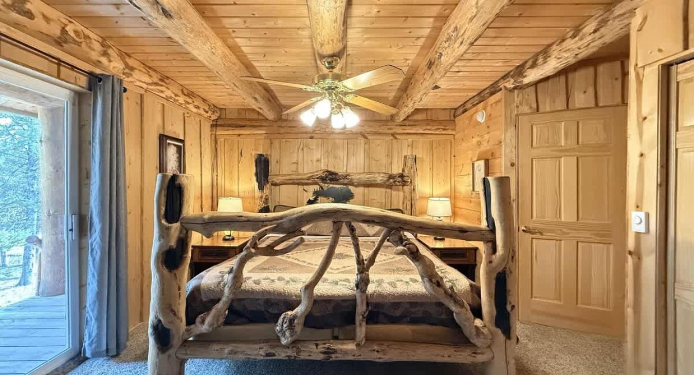 Master bedroom on the main floor with a King size bed.