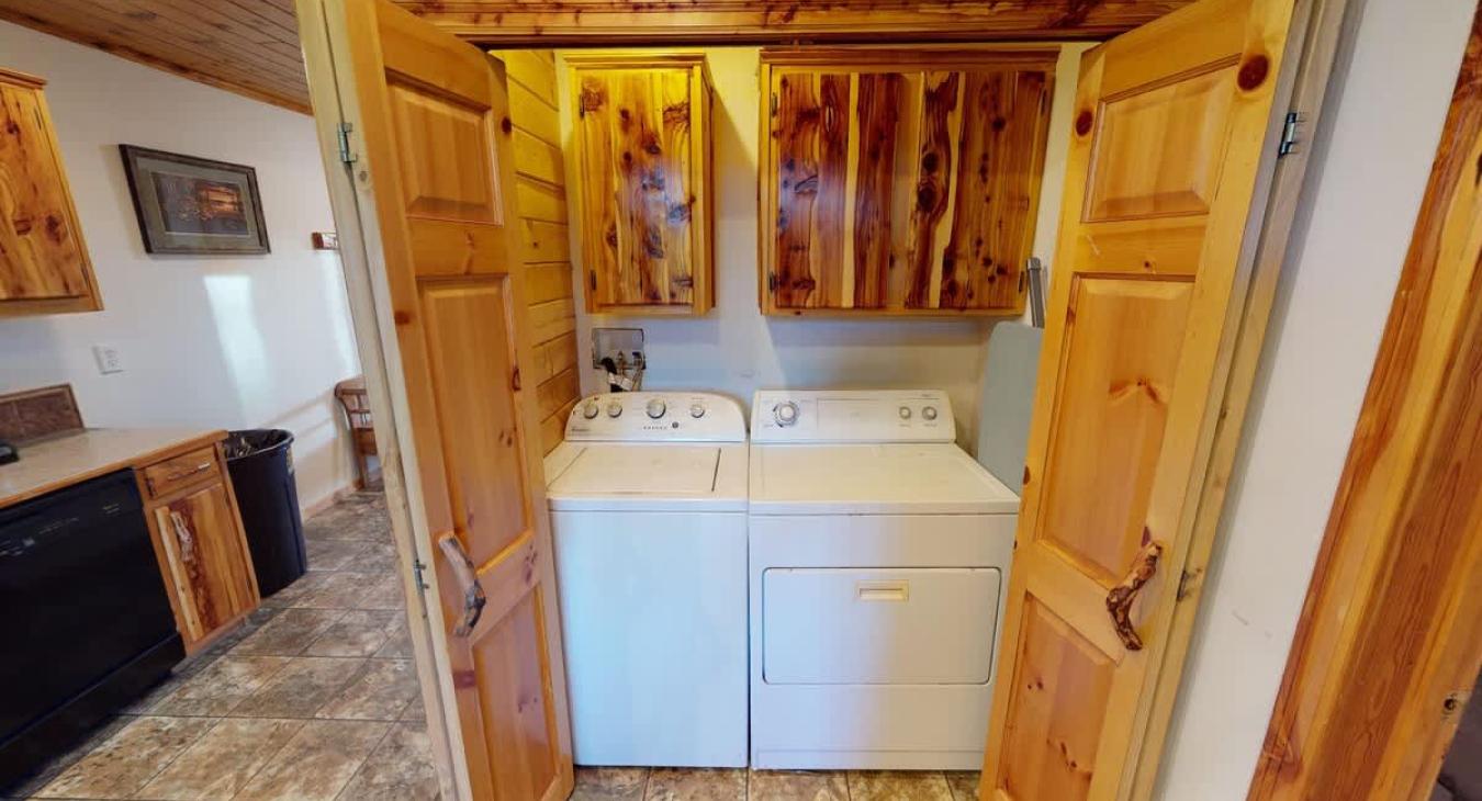 Full size washer and dryer for your convivence. Laundry soap is also provided.