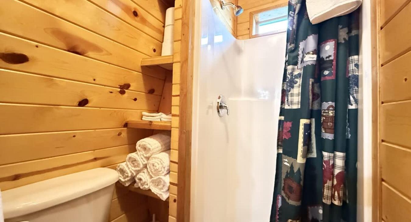 2nd bathroom with shower, towels provided.