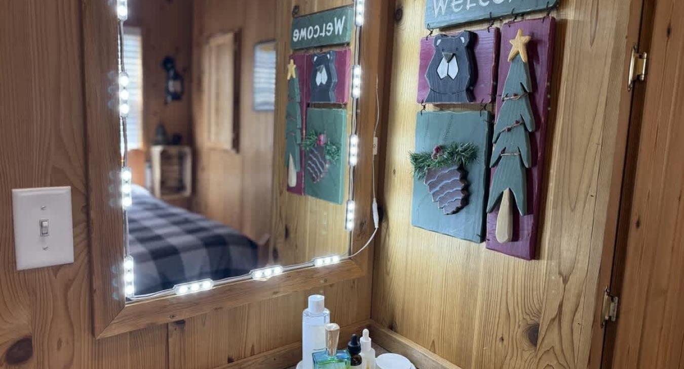 Get ready for the day at the desk with the light up mirror.