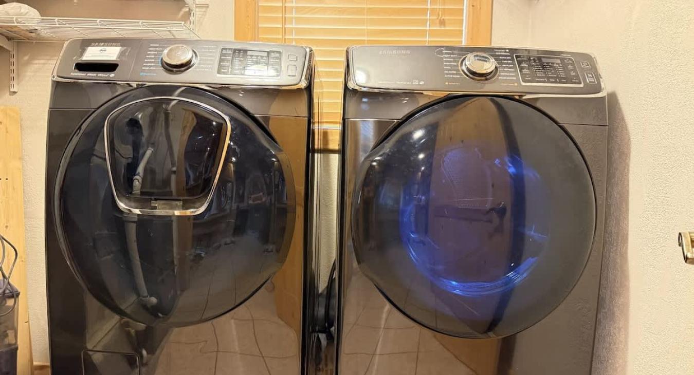 Washer and dryer available for your use with laundry soap provided.