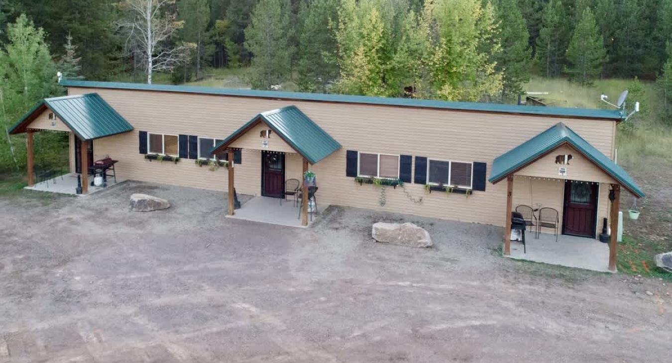 Aerial view of the landscape of the cabin nearby.