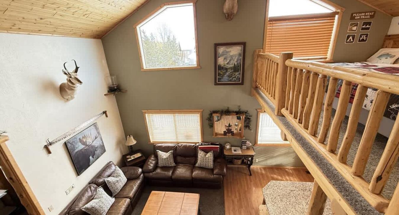 View from the stairs of the living room.