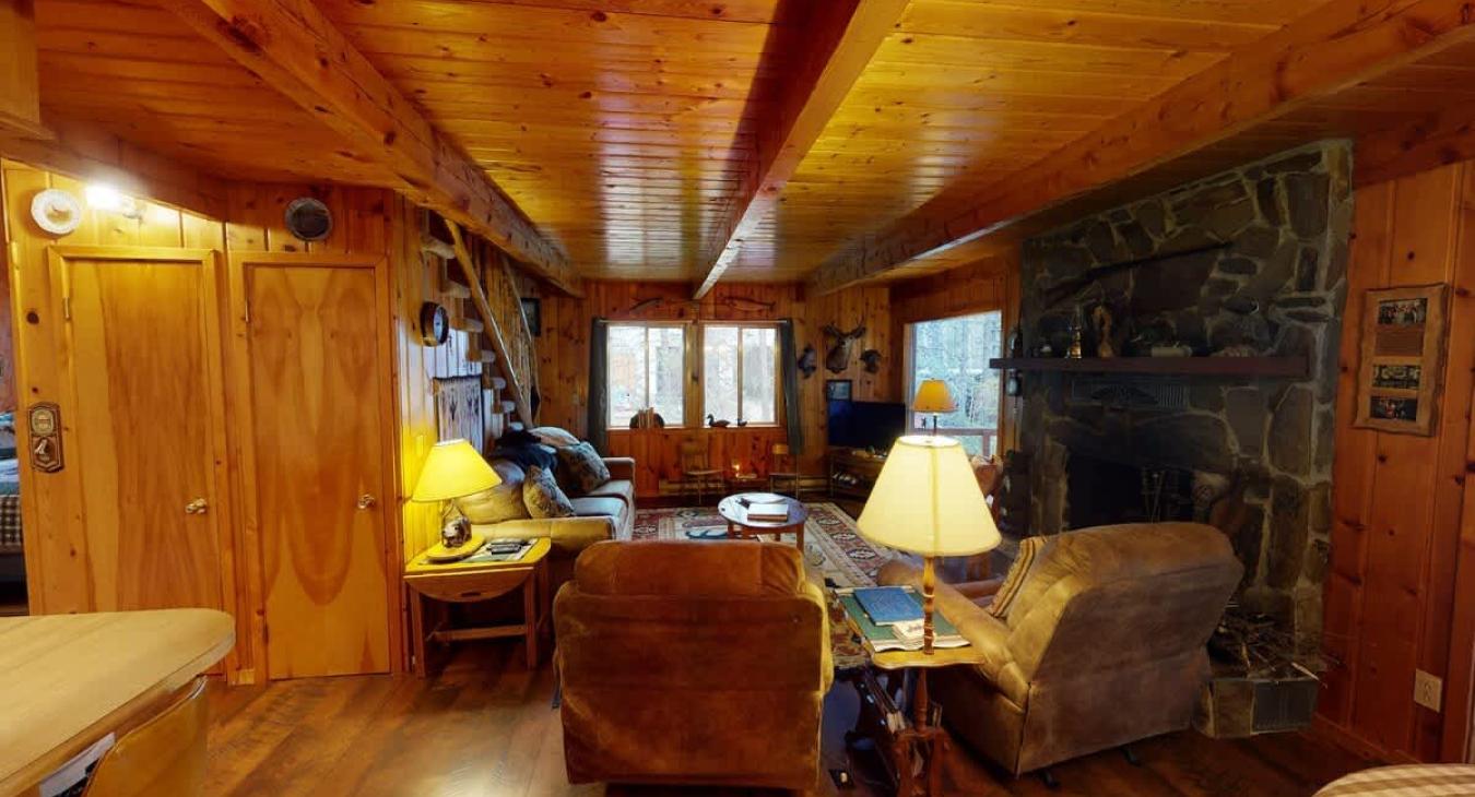 The fireplace is relaxing in the living room after a long day.