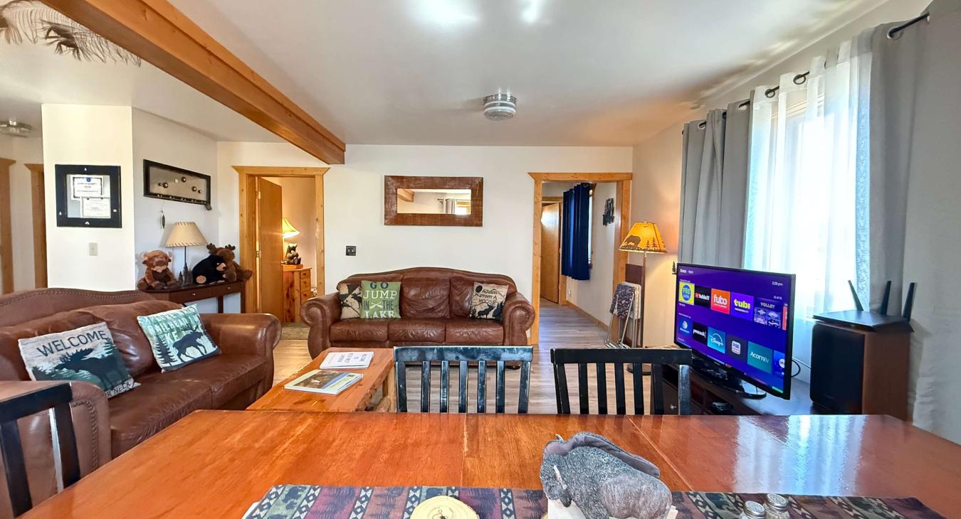 Dining table to living room view.
