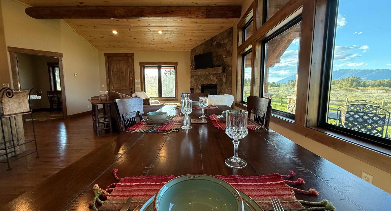 Dining room table that seats 8.